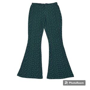 Women's ZARA Flared Leg Knit Pants‎ Black/Green Stretch Elastic Waist- Size M